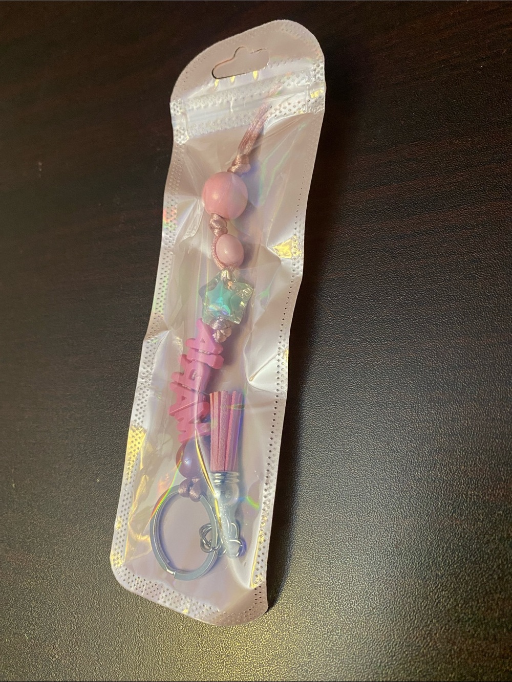 Personalized Name Maria Pink Beaded Key with Tassel